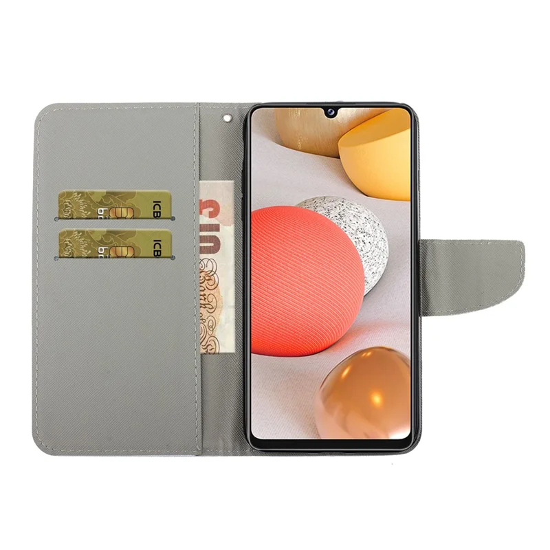 Pattern Printing Leather Case for Samsung Galaxy A42 5G Stand Wallet Cell Phone Cover - Blue Butterfly