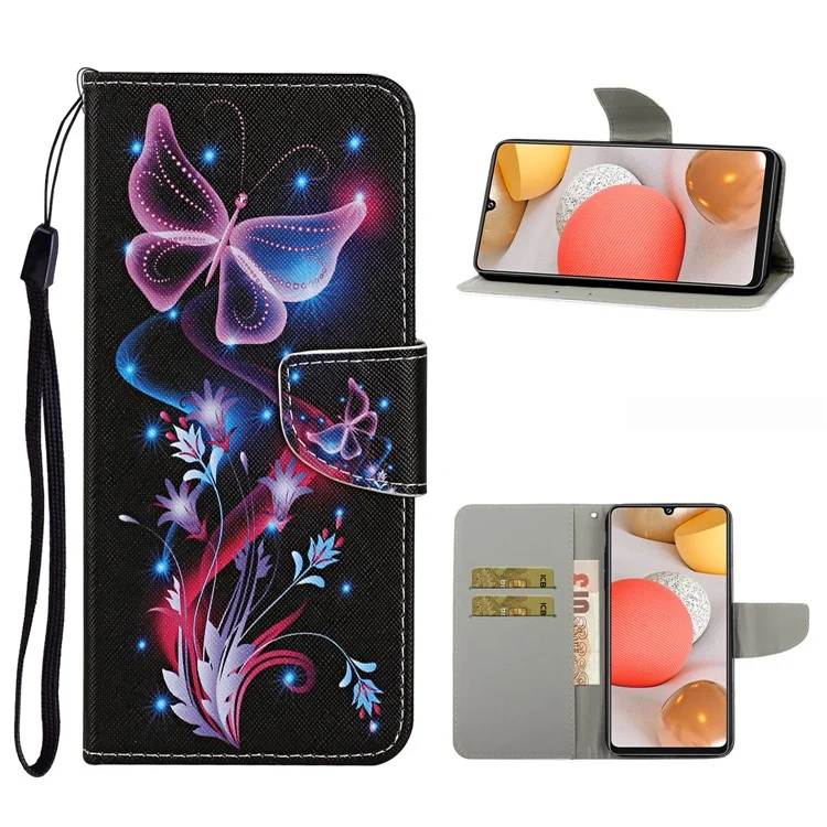 Pattern Printing PU Leather Case for Samsung Galaxy A42 5G Wallet Stand Cover - Luminous Butterfly