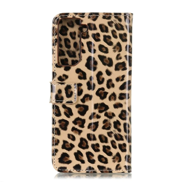 Carteira de Couro PU com Estampa de Leopardo e Suporte para Samsung Galaxy S21 5G/S21 4G