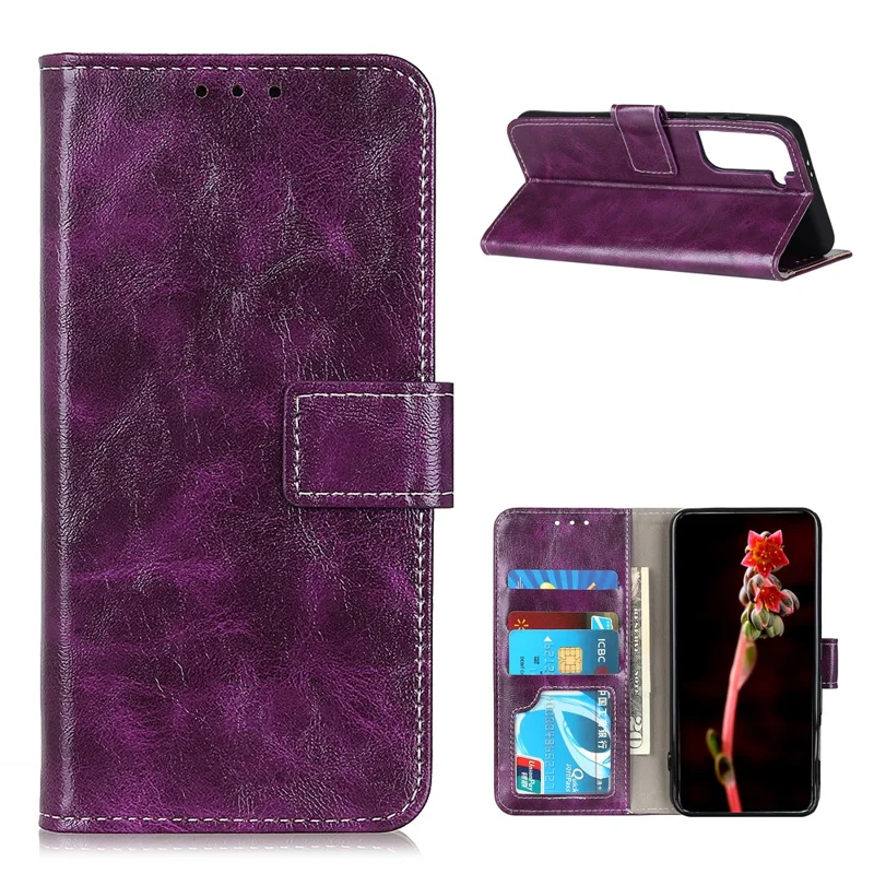 Crazy Horse Texture Leather Retro Style Phone Protective Shell for Samsung Galaxy S21 5G/S21 4G - Purple