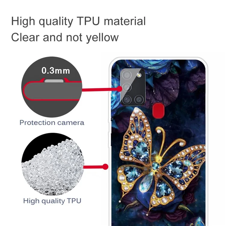 High Transmittance Patterned Phone Cover for Samsung Galaxy A21s Protector TPU Case - Vivid Butterfly