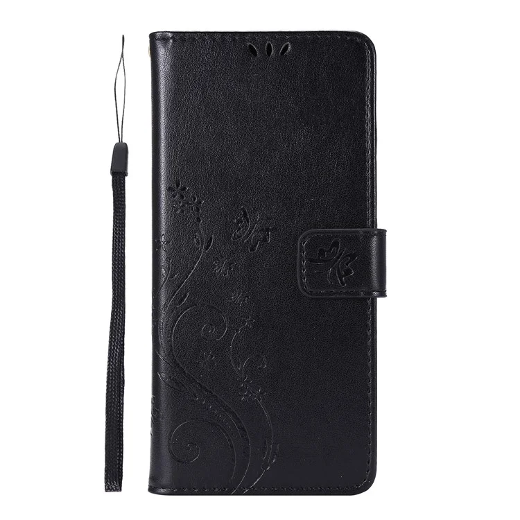 For Samsung Galaxy S20 FE 4G/5G/S20 Lite/S20 FE 2022 Butterfly Flower Imprinting Leather Wallet Case - Black