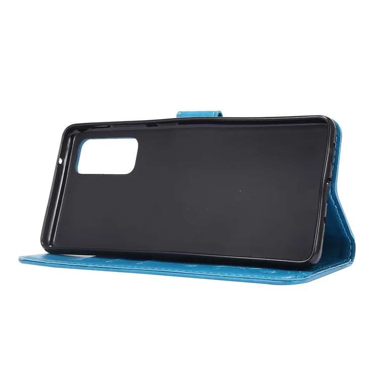 Para Samsung Galaxy S20 fe 4G/5G/S20 Lite/S20 fe 2022 Billet de Cuero Impresión de Flores de Mariposa - Azul