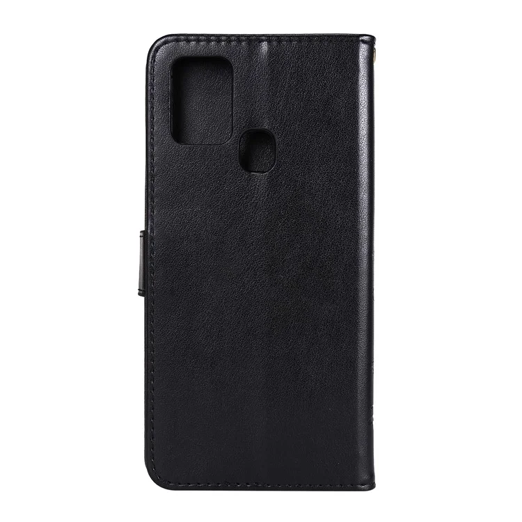 Butterfly Flower Imprinting Leather Phone Case with Wallet Stand for Samsung Galaxy A21s - Black