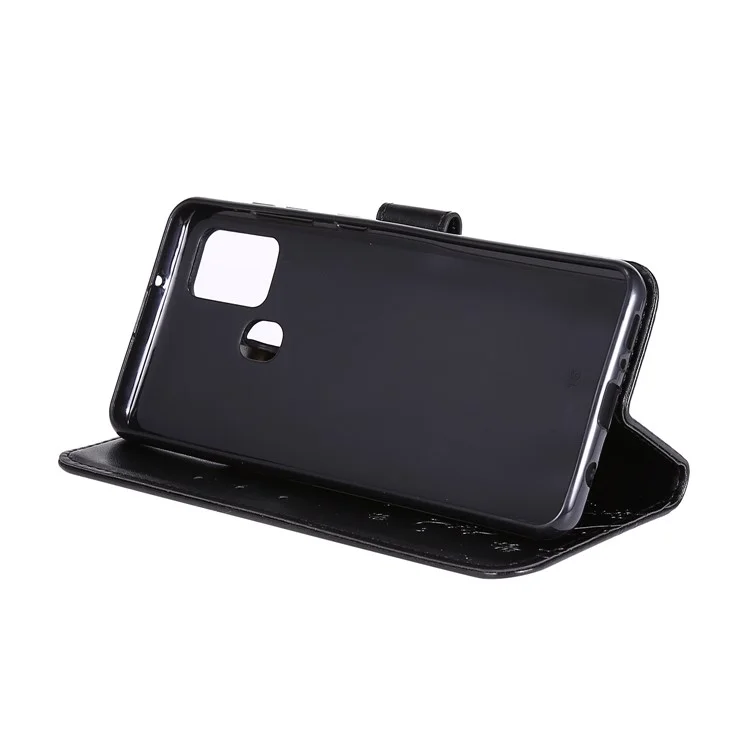 Custodia Per Telefono in Pelle Imprinting Flower Butterfly Con Portafoglio Per Samsung Galaxy A21s - Nero