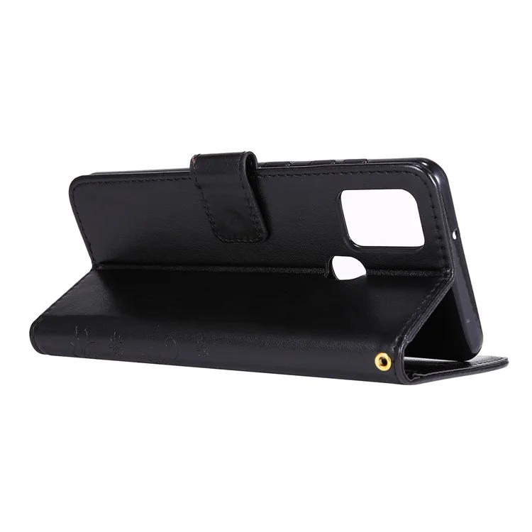 Custodia Per Telefono in Pelle Imprinting Flower Butterfly Con Portafoglio Per Samsung Galaxy A21s - Nero