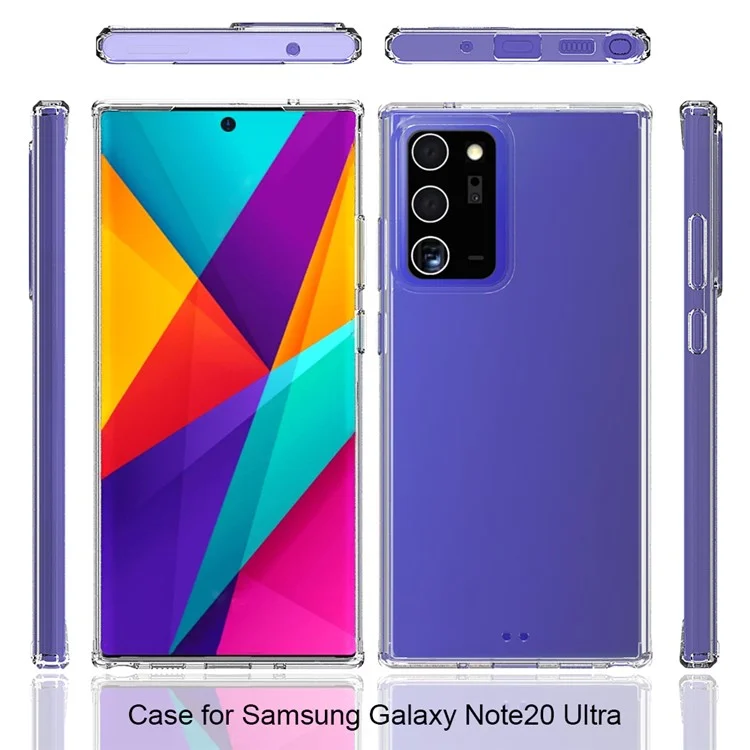 Anti-Risco Ultra Clear Capa Híbrida de Acrílico Transparente + Bordas TPU Coloridas para Samsung Galaxy Note20 Ultra/Note20 Ultra 5G - Transparente
