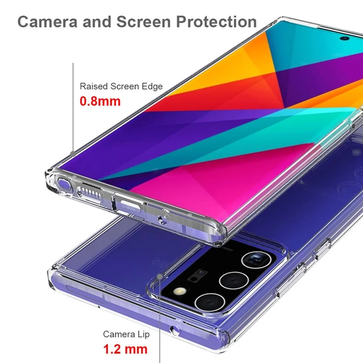 Anti-Risco Ultra Clear Capa Híbrida de Acrílico Transparente + Bordas TPU Coloridas para Samsung Galaxy Note20 Ultra/Note20 Ultra 5G - Transparente