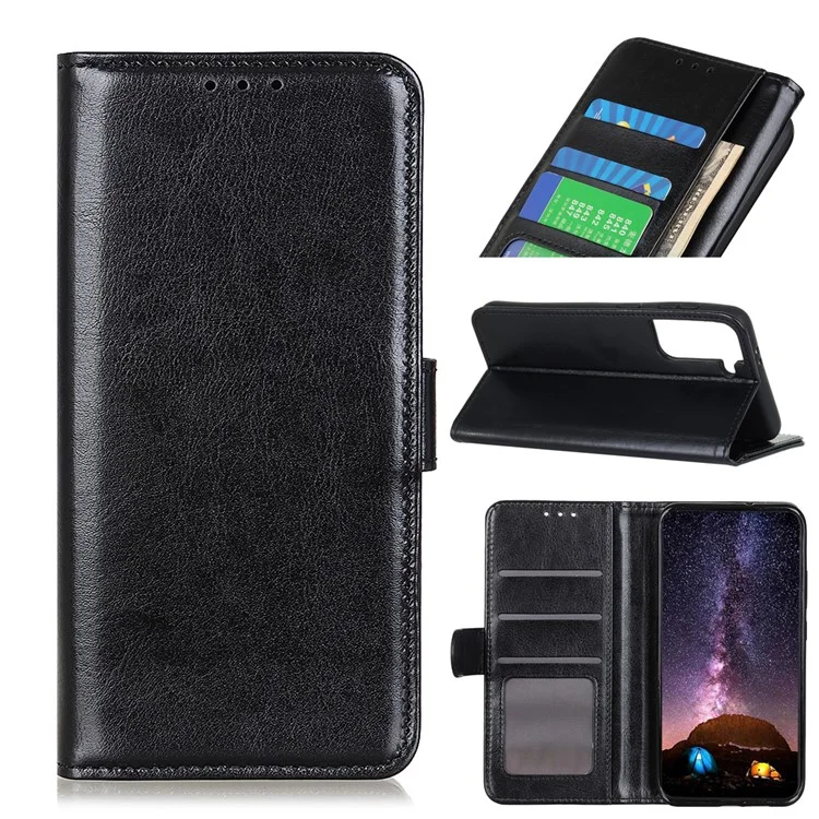 Crazy Horse Stand Stand Leather Protector Cober Para Samsung Galaxy S21+ - Preto