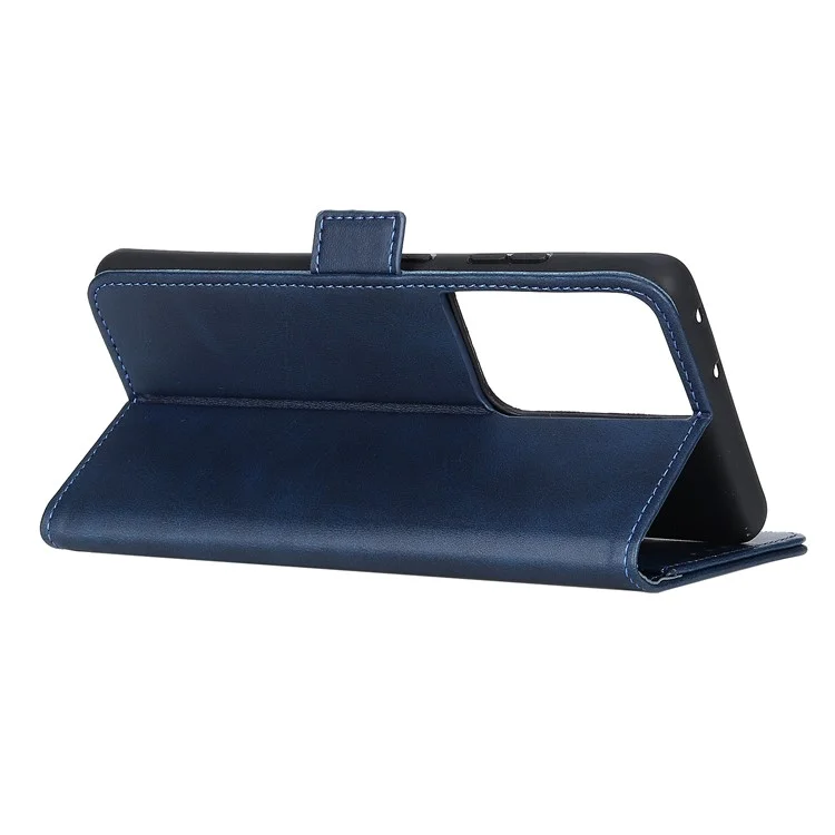 Stand De Protection Fermeture Magnétique Coffre De Téléphone En Cuir Pour Samsung Galaxy S21 Ultra 5G - Bleu