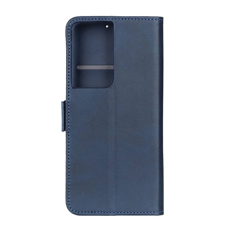 Protective Stand Magnetic Closure Leather Phone Shell for Samsung Galaxy S21 Ultra 5G - Blue