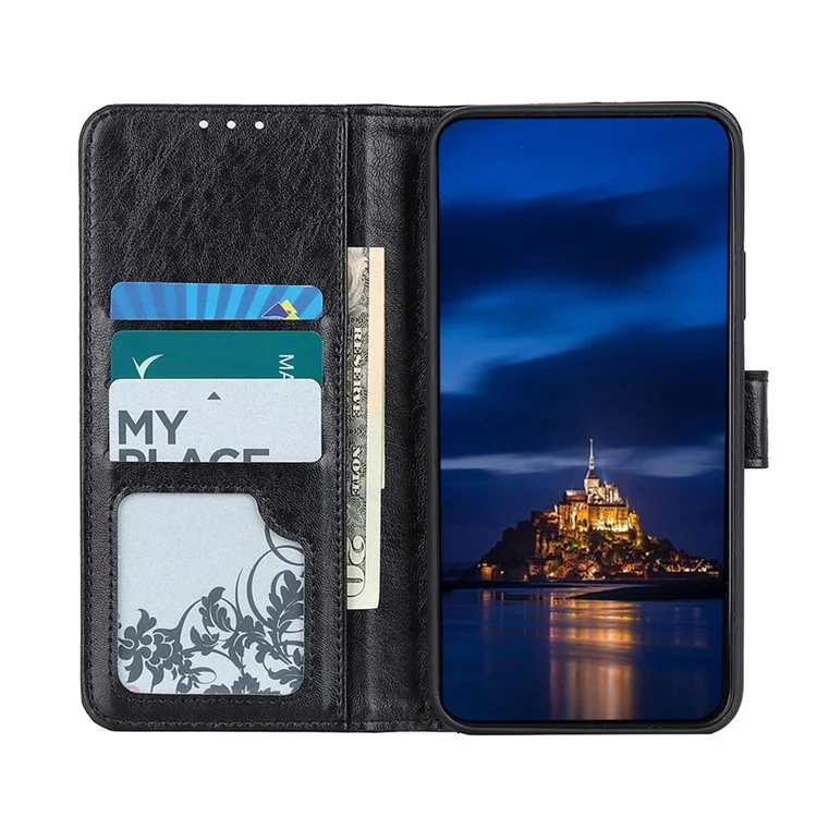Per Samsung Galaxy S21 Ultra 5G Magnetic Crazy Horse Skin Leather Wallet Phone Folio Flip Cover Case - Nero