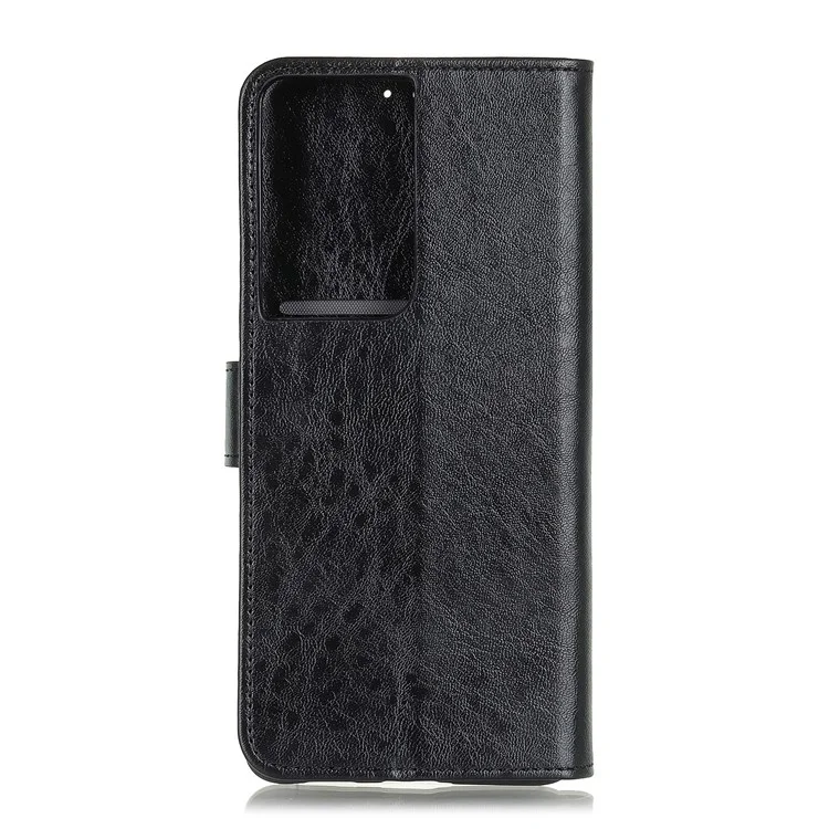 Pour Samsung Galaxy S21 Ultra 5G Magnetic Crazy Horse Skin Skin Portefeuille Téléphone Folio Flip Cover Cover - le Noir