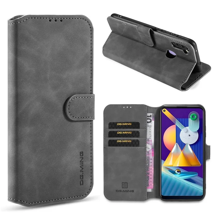Dg. Shell de Billetera de Cuero de Estilo Retro Ming Para Samsung Galaxy A11 (versión de la Ue) - Gris