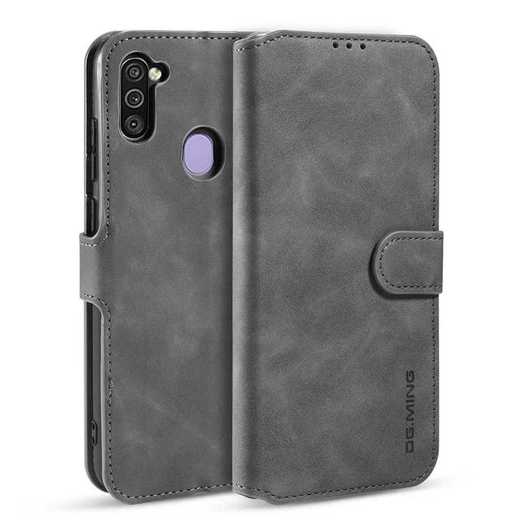 Dg. Shell de Billetera de Cuero de Estilo Retro Ming Para Samsung Galaxy A11 (versión de la Ue) - Gris
