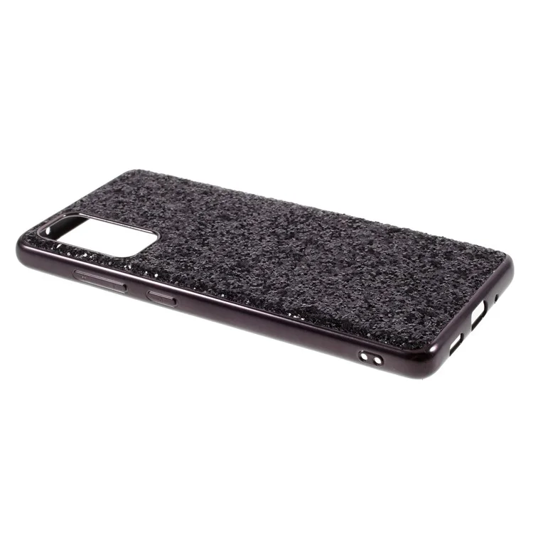 Para Samsung Galaxy S20 FE 4G/5G/S20 Lite/S20 FE 2022 Diseño de Lentejuelas Brillantes Marco Plateado TPU + Carcasa Híbrida de PC - Negro