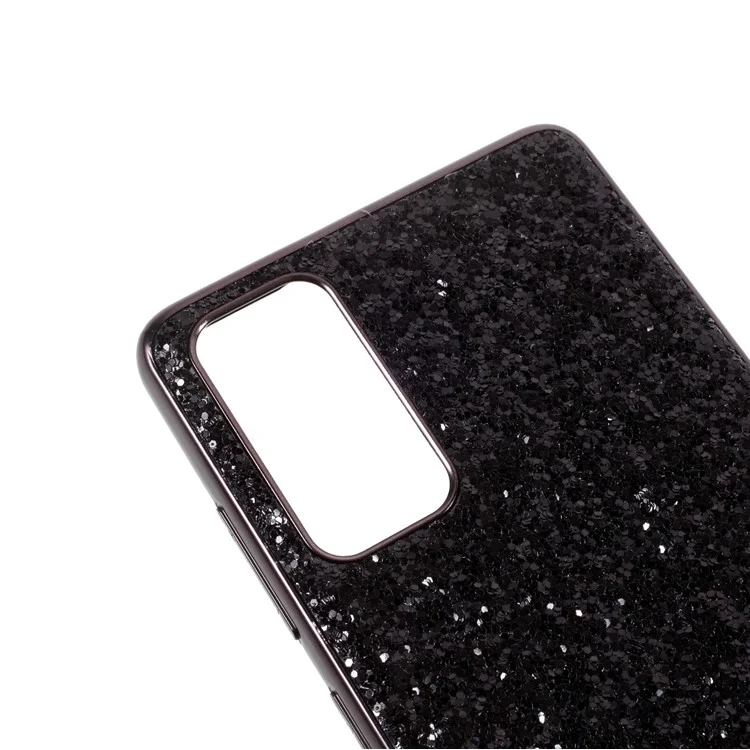 Para Samsung Galaxy S20 FE 4G/5G/S20 Lite/S20 FE 2022 Diseño de Lentejuelas Brillantes Marco Plateado TPU + Carcasa Híbrida de PC - Negro