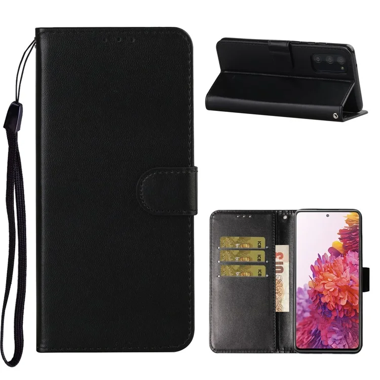 For Samsung Galaxy S20 FE 4G/5G/S20 Lite/S20 FE 2022 Solid Color Style with Card Slots Leather Shell - Black