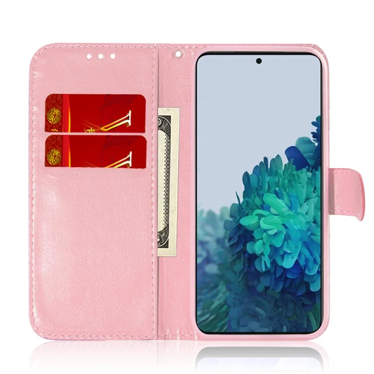 Flower Pattern Leather Stand Wallet Case for Samsung Galaxy S21 5G/S21 4G - Pink