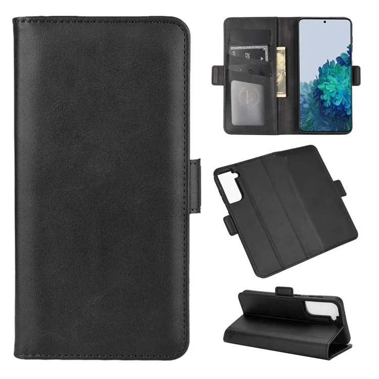Double Magnetic Side Absorby Soport de Cuero Case Protector Para el Teléfono Para Samsung Galaxy S21 5G/S21 4G - Negro