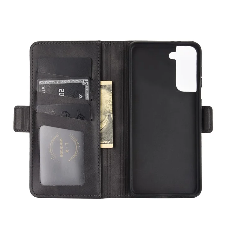 Double Magnetic Side Absorby Soport de Cuero Case Protector Para el Teléfono Para Samsung Galaxy S21 5G/S21 4G - Negro