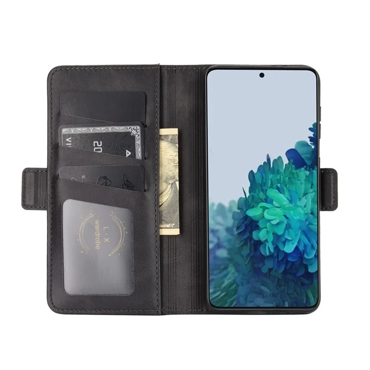 Double Magnetic Side Absorby Soport de Cuero Case Protector Para el Teléfono Para Samsung Galaxy S21 5G/S21 4G - Negro