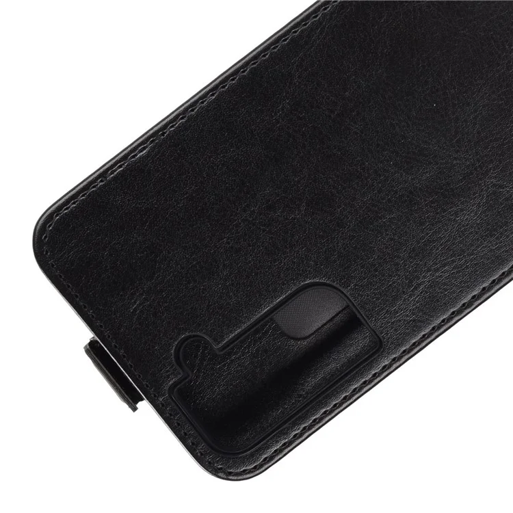 Caixa de Couro de Textura de Cavalo Louco de Flip de Churrasco Vertical Com Slot de Cartão Para Samsung Galaxy S21 5G/S21 4G - Preto