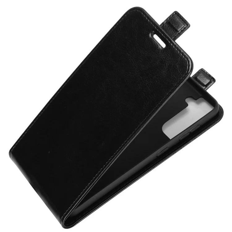Caixa de Couro de Textura de Cavalo Louco de Flip de Churrasco Vertical Com Slot de Cartão Para Samsung Galaxy S21 5G/S21 4G - Preto