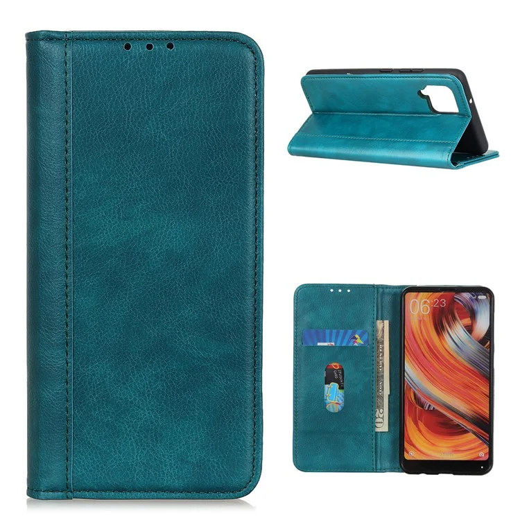 Retro Style Split Leather Case with Wallet + Stand for Samsung Galaxy A12 - Green