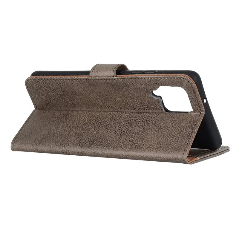 KHAZNEH Retro Style Leather Protector Stand Case for Samsung Galaxy A12 with Magnetic Clasp Closure - Khaki