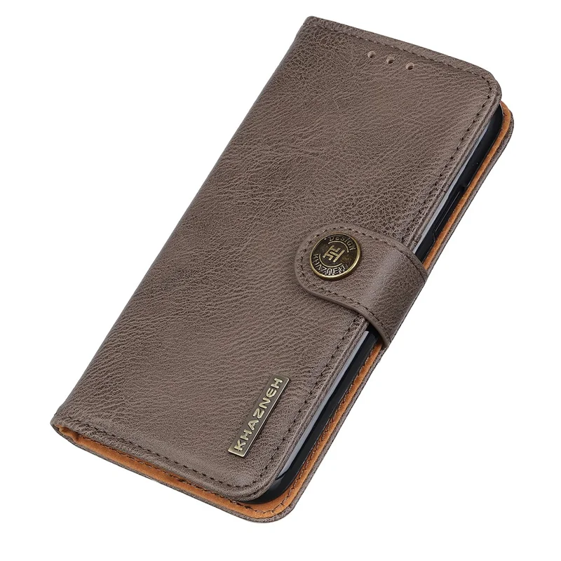KHAZNEH Retro Style Leather Protector Stand Case for Samsung Galaxy A12 with Magnetic Clasp Closure - Khaki