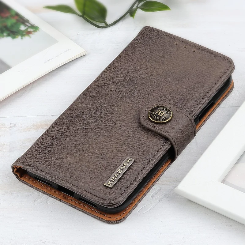 KHAZNEH Retro Style Leather Protector Stand Case for Samsung Galaxy A12 with Magnetic Clasp Closure - Khaki
