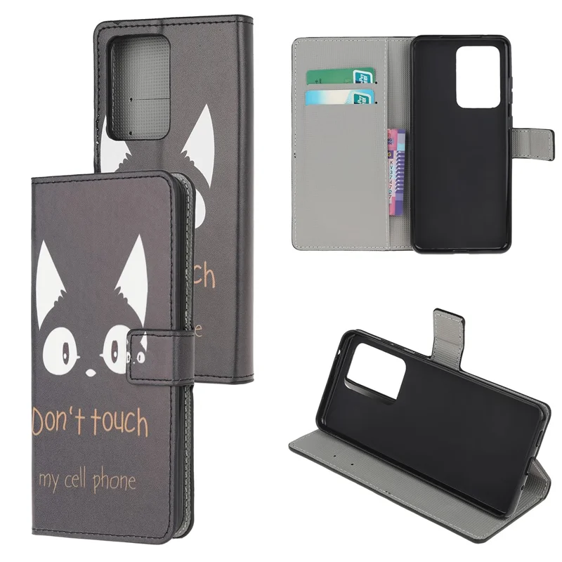 Wallet Stand Leather Pattern Printing Protective Case for Samsung Galaxy S30 Ultra/S21 Ultra - Black Cat