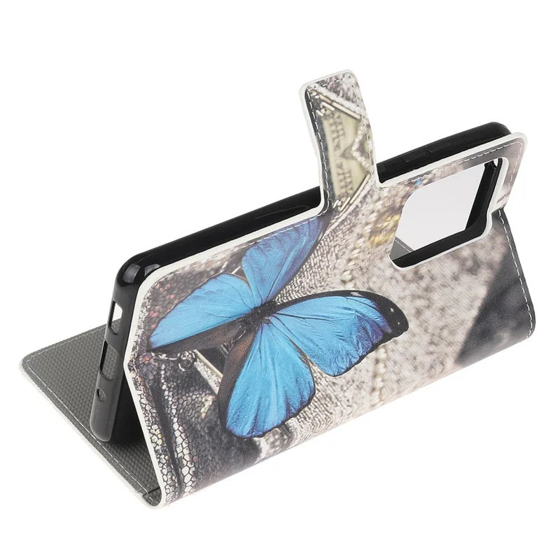Wallet Stand Leather Pattern Printing Protective Case for Samsung Galaxy S30 Ultra/S21 Ultra - Blue Butterfly
