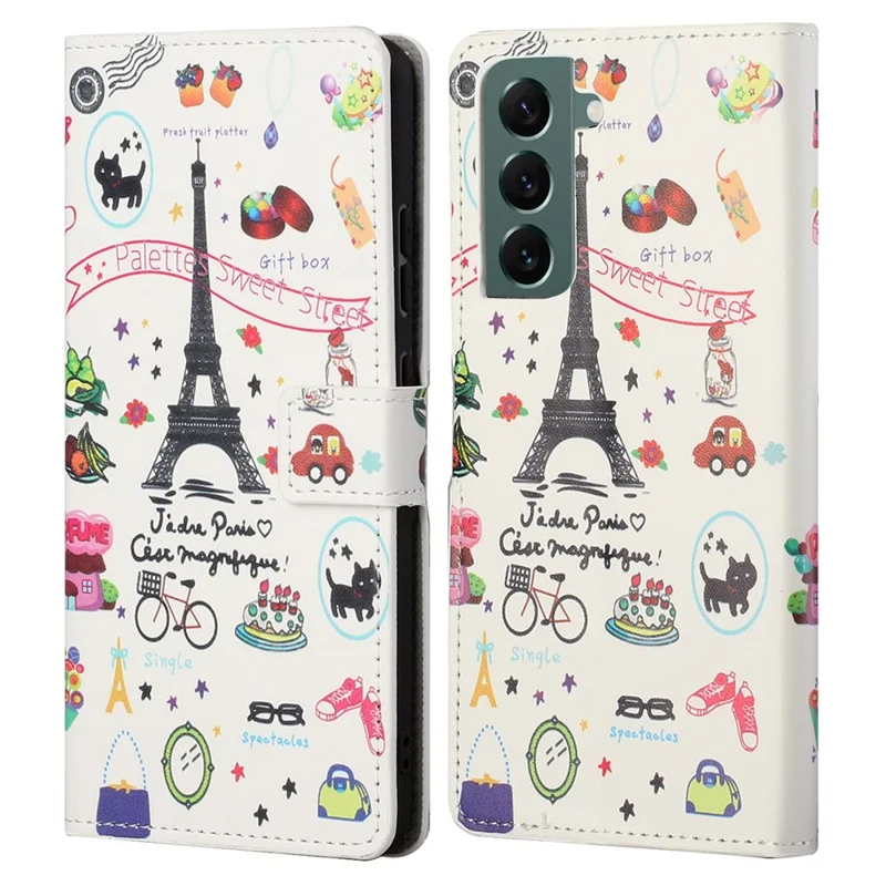 Wallet Stand Leather Pattern Printing Protective Case for Samsung Galaxy S21 5G/S21 4G Cell Phone Accessory - Eiffel Tower