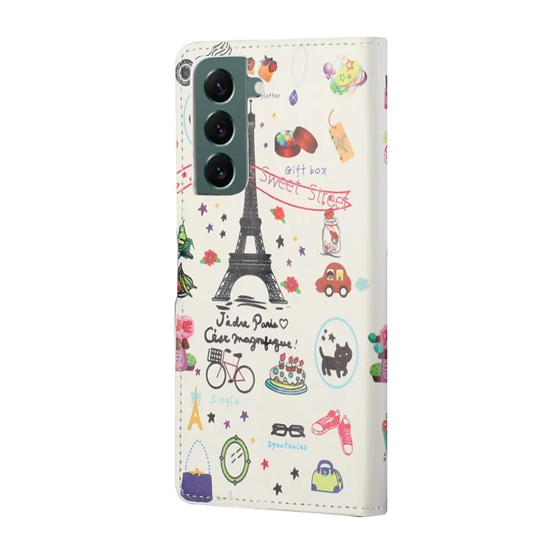 Wallet Stand Leather Pattern Printing Protective Case for Samsung Galaxy S21 5G/S21 4G Cell Phone Accessory - Eiffel Tower