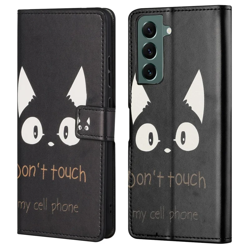 Wallet Stand Leather Pattern Printing Protective Case for Samsung Galaxy S21 5G/S21 4G Cell Phone Accessory - Don't Touch My Phone
