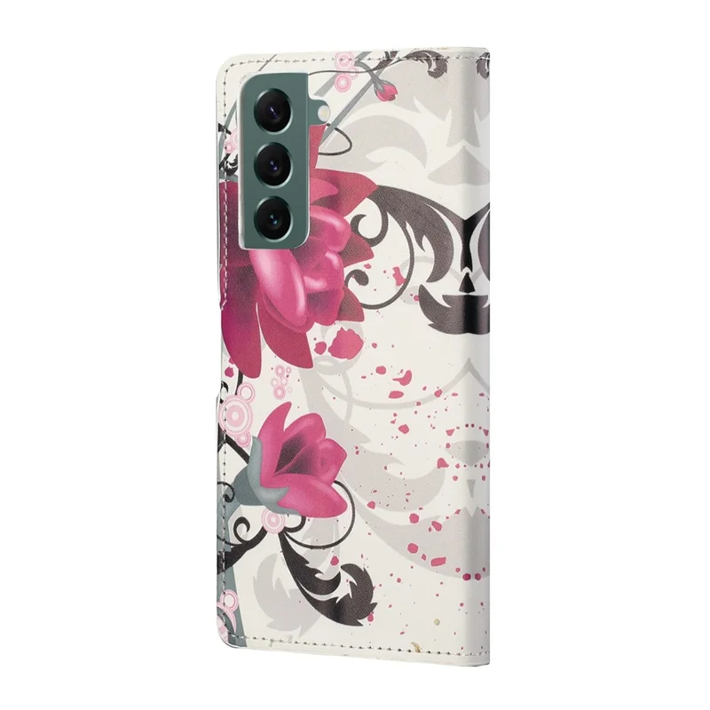 Wallet Stand Leather Pattern Printing Protective Case for Samsung Galaxy S21 5G/S21 4G Cell Phone Accessory - Rose Flower