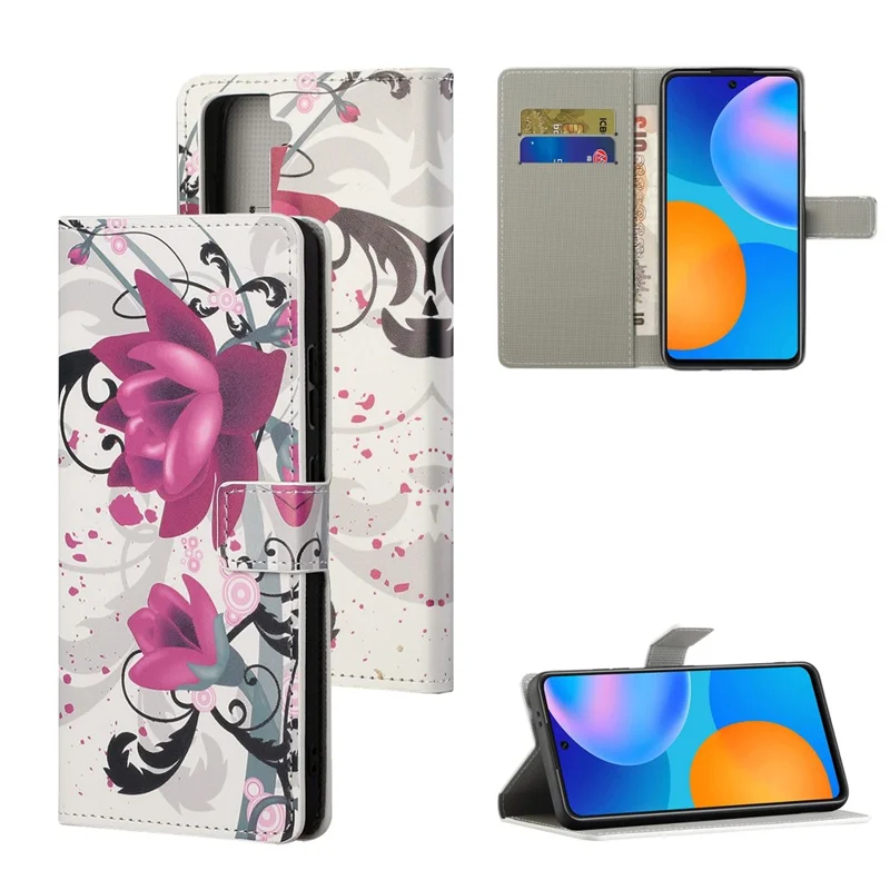 Wallet Stand Leather Pattern Printing Protective Case for Samsung Galaxy S21 5G/S21 4G Cell Phone Accessory - Rose Flower