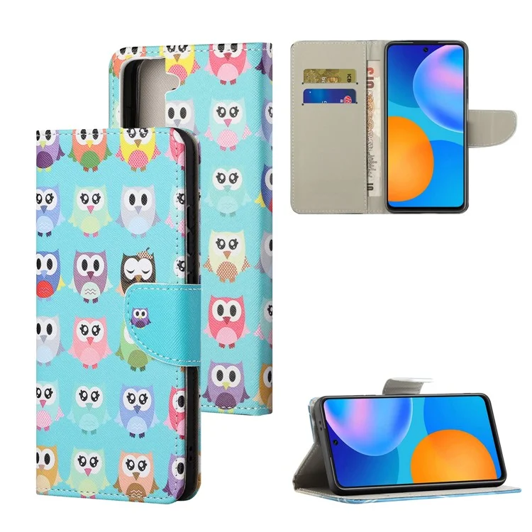 Impresión de Patrones Textura Cruzada de la Billetera de Cuero Case Protectora Para Samsung Galaxy S21+ - Búhos