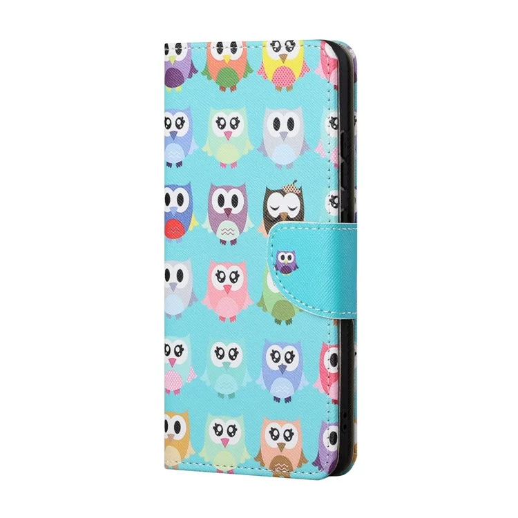 Impresión de Patrones Textura Cruzada de la Billetera de Cuero Case Protectora Para Samsung Galaxy S21+ - Búhos