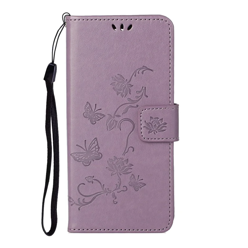 Imprint Butterfly Flowers Leather Wallet Stand Case for Samsung Galaxy S21+  - Purple