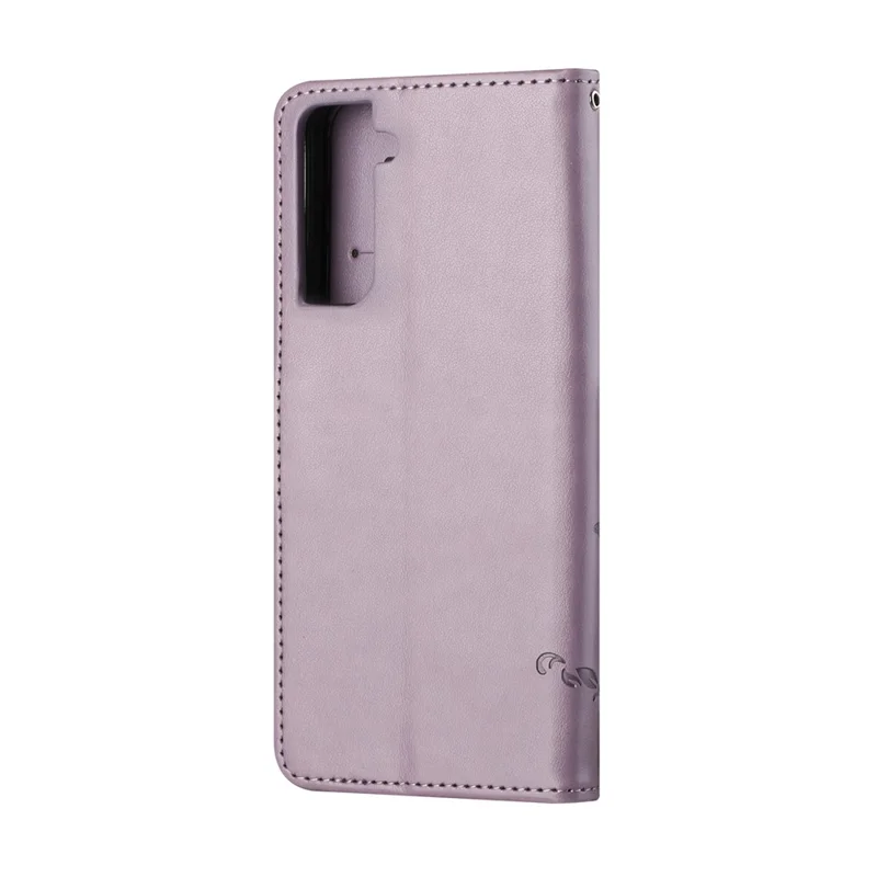 Imprint Butterfly Flowers Leather Wallet Stand Case for Samsung Galaxy S21+  - Purple