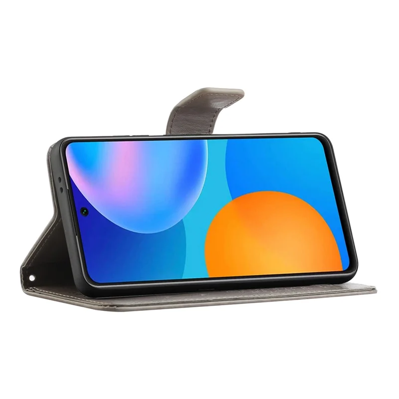 غطاء جلد بتصميم بومة الشجرة مع محفظة لهاتف Samsung Galaxy S21 5G/S21 4G مع حامل - رمادي