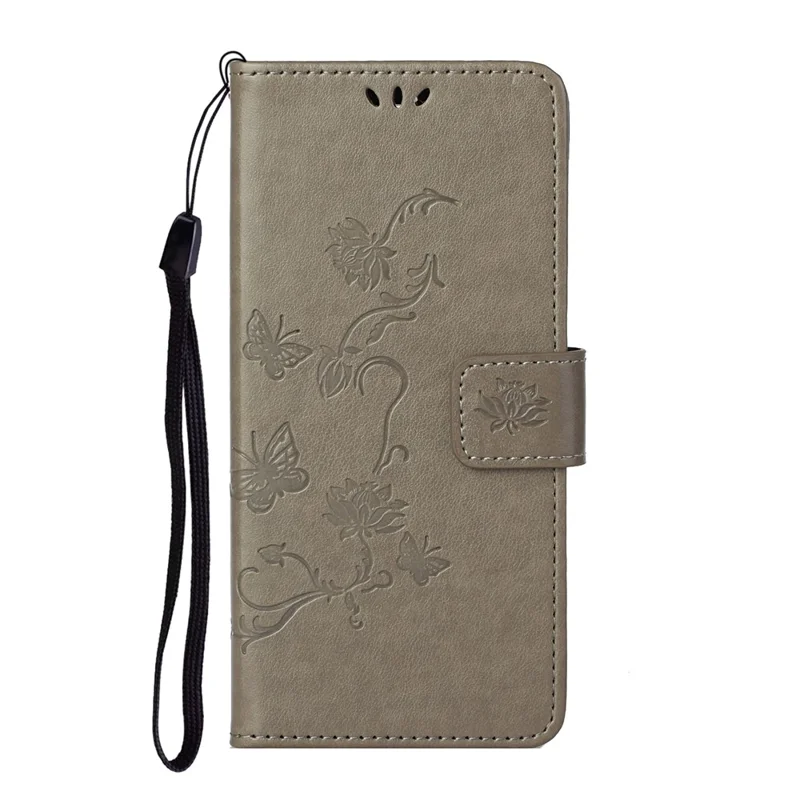 Imprint Butterfly Flowers Leather Shell for Samsung Galaxy S21 5G/S21 4G Wallet Phone Case - Grey