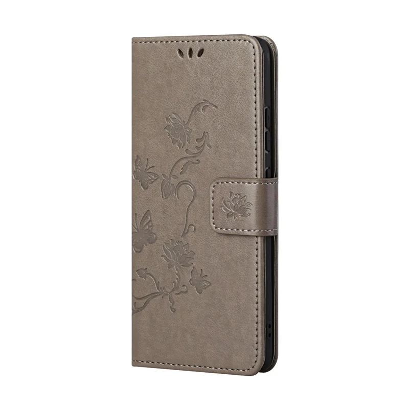 Imprint Butterfly Flowers Leather Shell for Samsung Galaxy S21 5G/S21 4G Wallet Phone Case - Grey