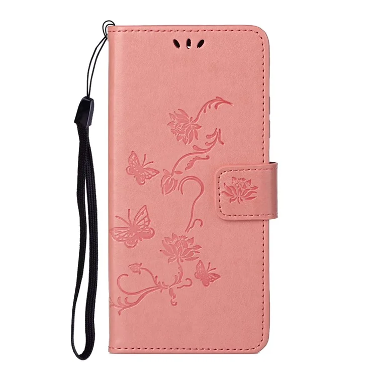 Coque portefeuille en cuir Imprint Butterfly Flowers pour Samsung Galaxy S21 5G/S21 4G - Rose