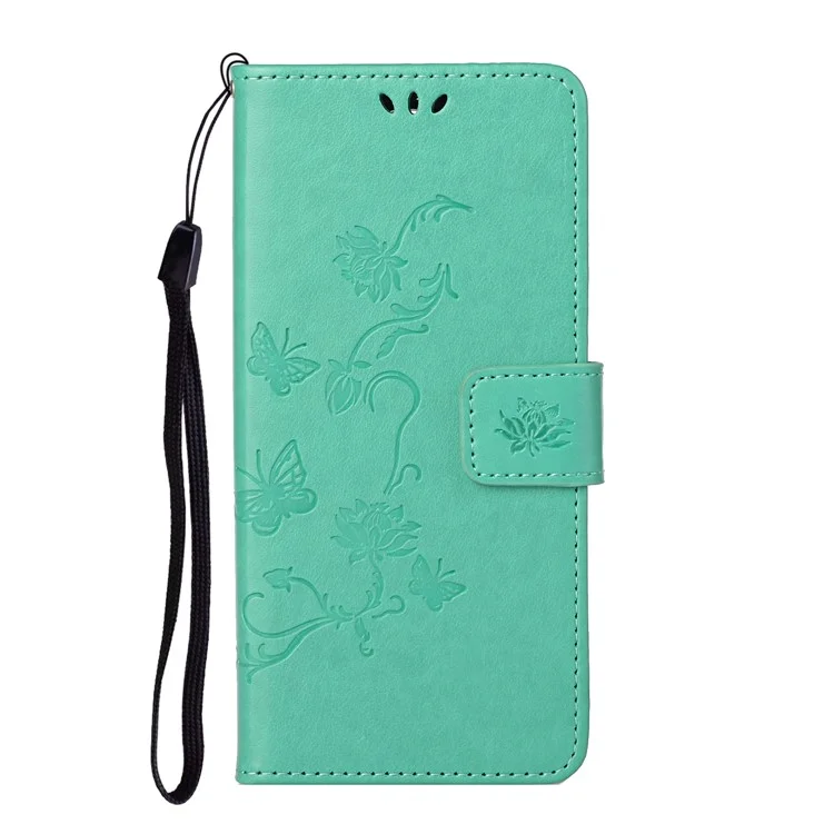 Impronta Fiori Farfalla Guscio in Pelle Per Samsung Galaxy S21 5G/S21 4G Wallet Telefono Custodia - Ciano