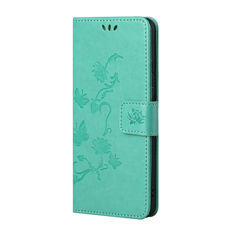 Impronta Fiori Farfalla Guscio in Pelle Per Samsung Galaxy S21 5G/S21 4G Wallet Telefono Custodia - Ciano