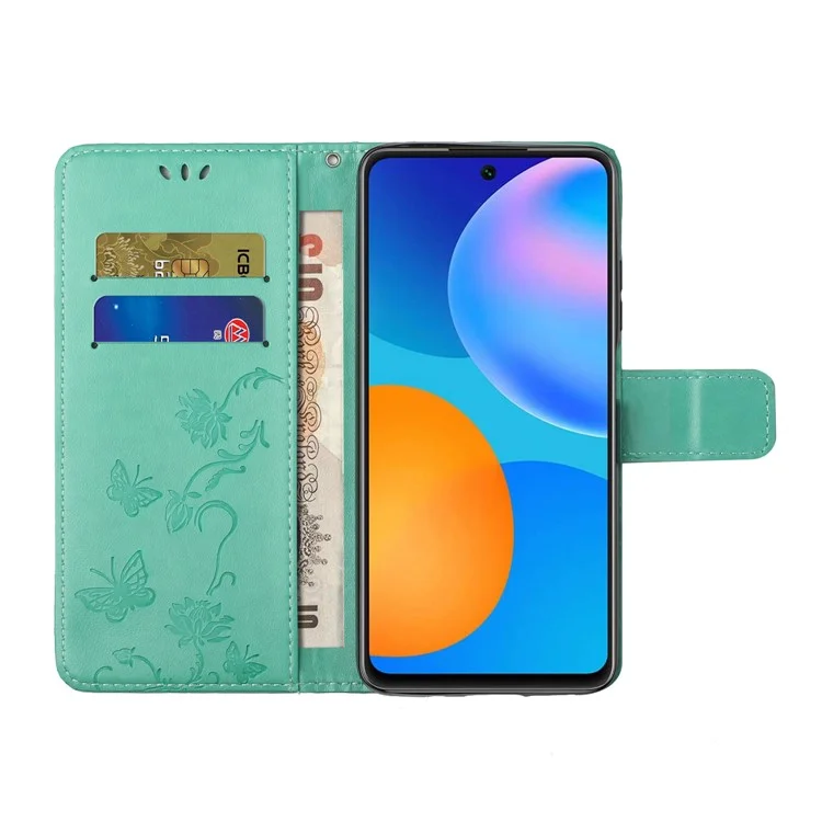 Impronta Fiori Farfalla Guscio in Pelle Per Samsung Galaxy S21 5G/S21 4G Wallet Telefono Custodia - Ciano